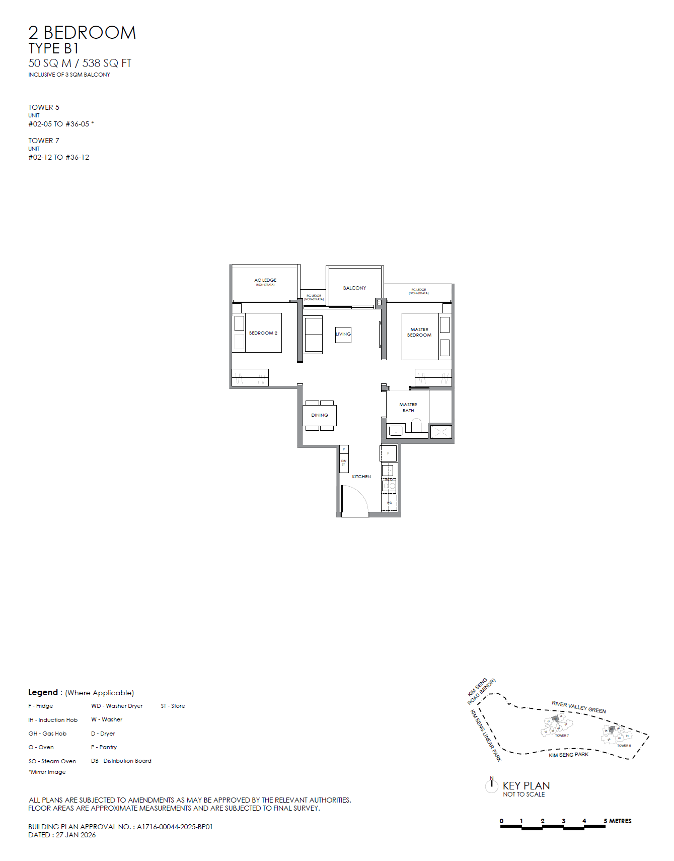 River Modern 1 Bedroom Floor Plan 1