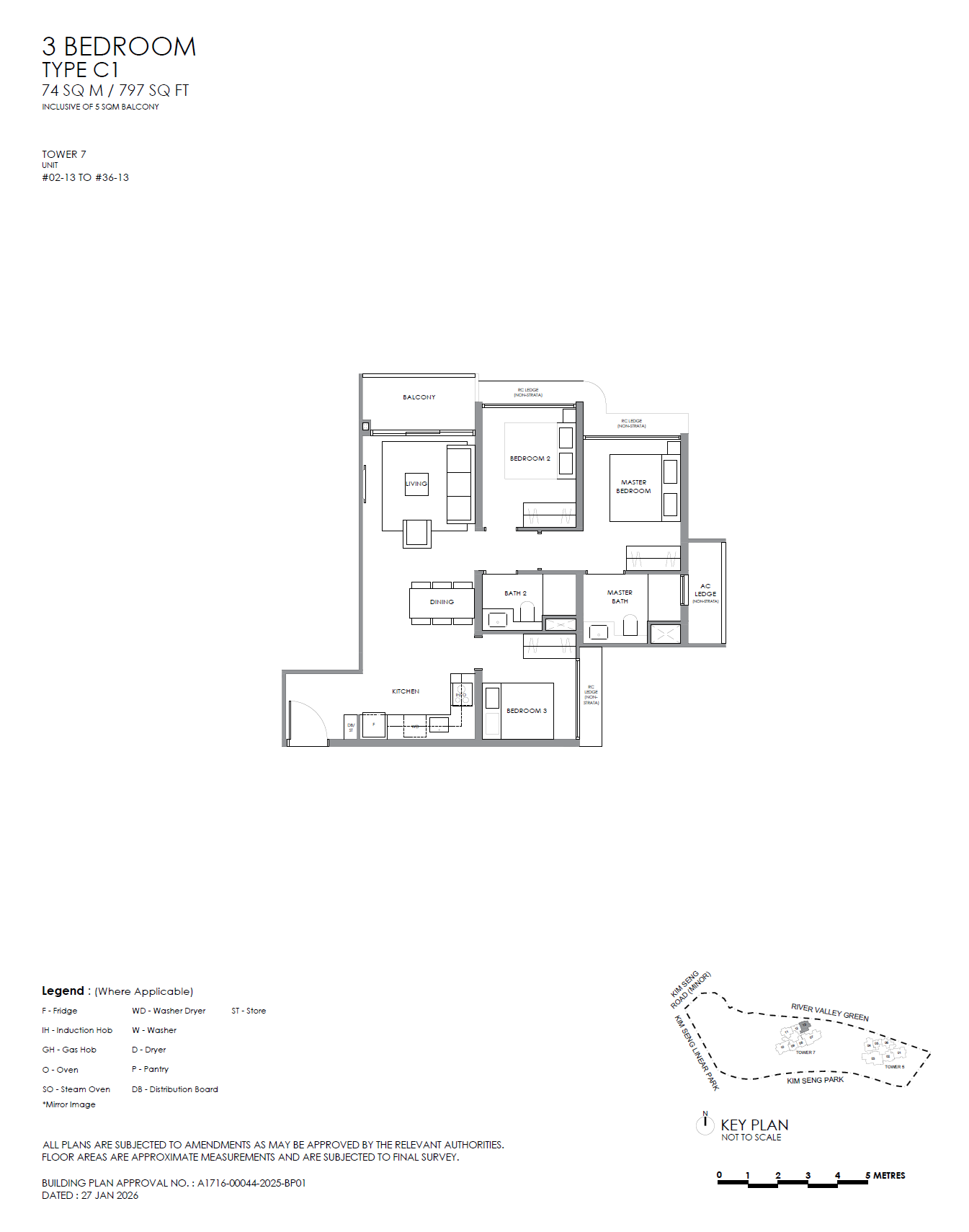 River Modern 1 Bedroom Floor Plan 2