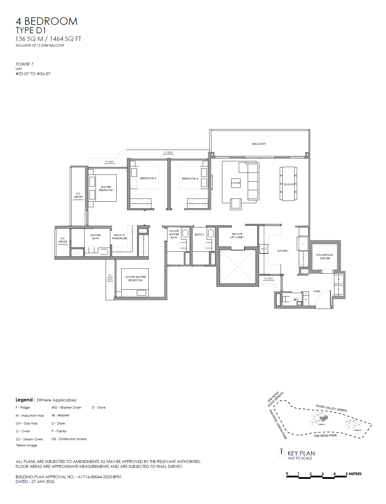 River Modern 1 Bedroom Floor Plan 3
